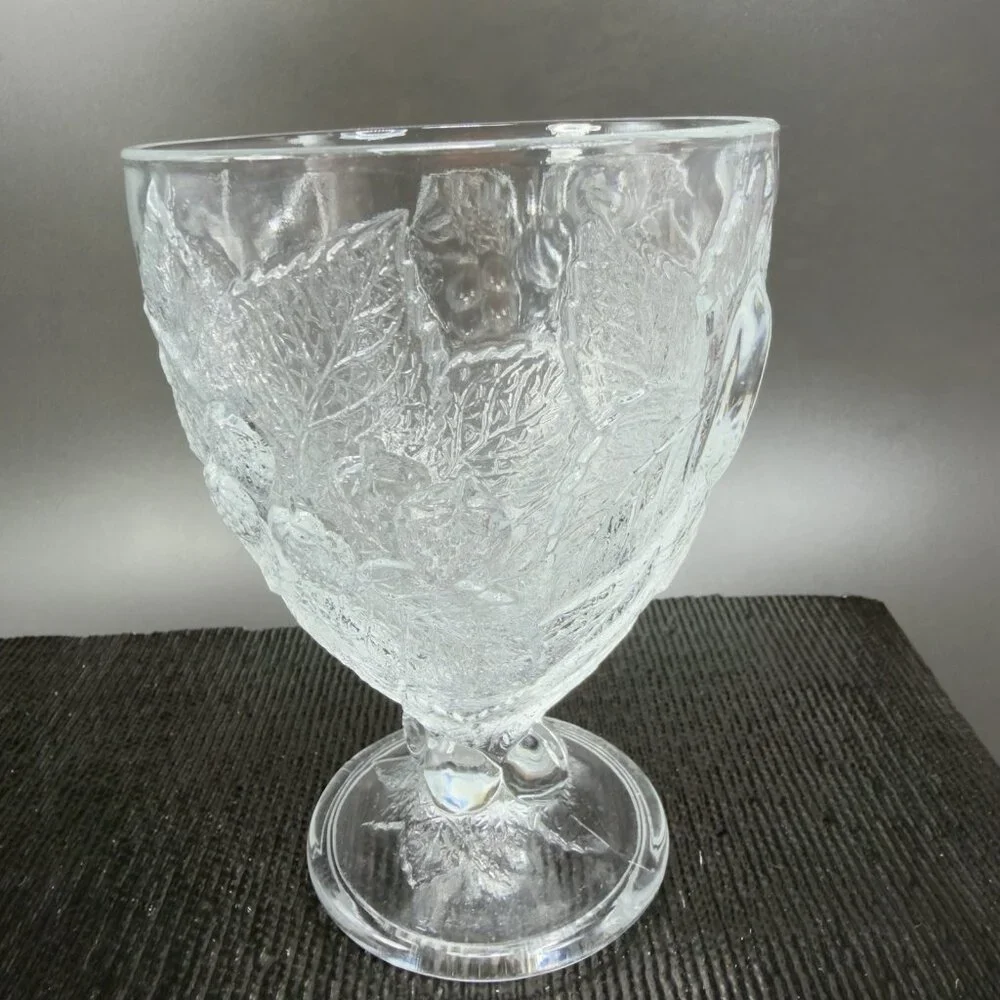 Pasabahce Fruit Embossed Heavy Pressed Glass Goblets Clear Cups Glasses Set‎ 2